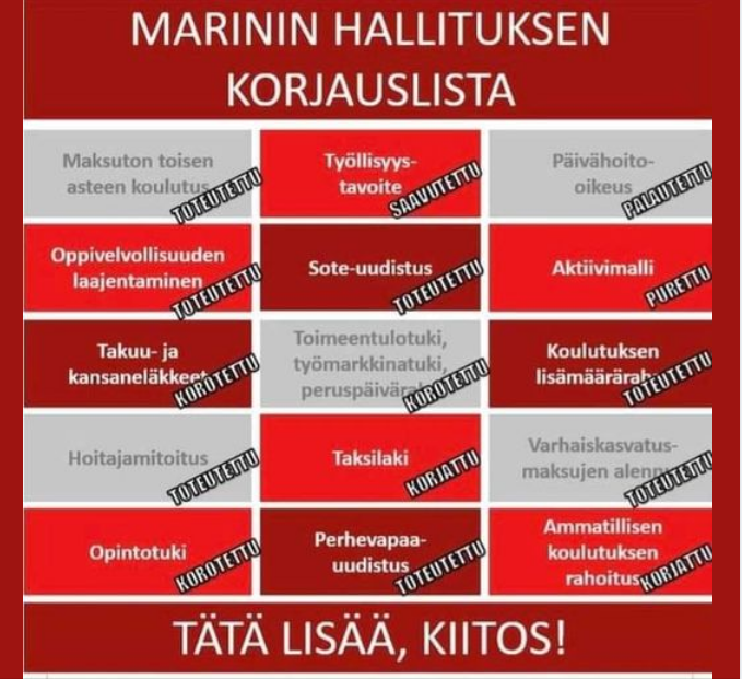 Marinin hallituksen korjauslista